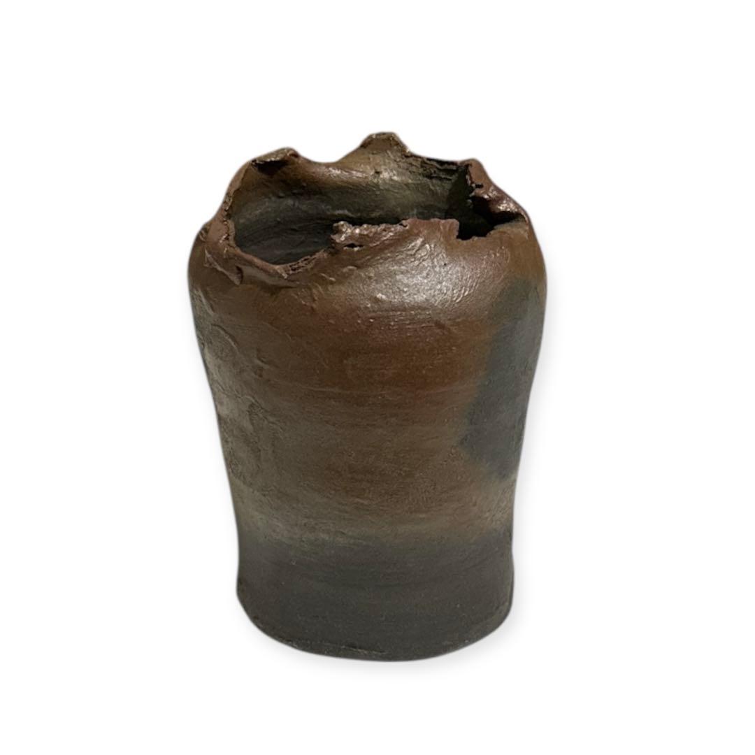 小西洋平　新品　常滑焼　花入　陶器製花器 ダークブラウン 木箱付き