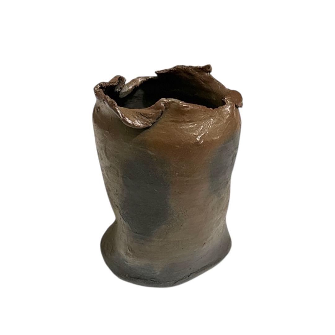 小西洋平　新品　常滑焼　花入　陶器製花器 ダークブラウン 木箱付き