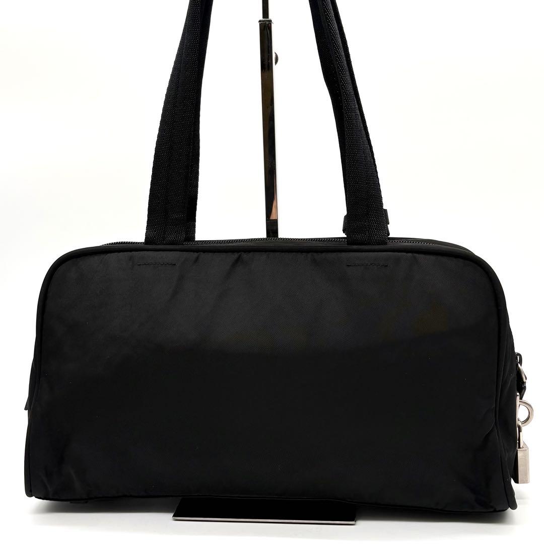 極美品✨プラダ ハンドバッグ ミニボストン ナイロン 三角ロゴ 南京錠 ブラック