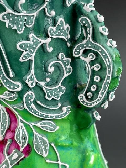 【希少】オールドニッポン 緑地藤紋一陳盛り花瓶 アールヌーボー様式 盛上げ 花器