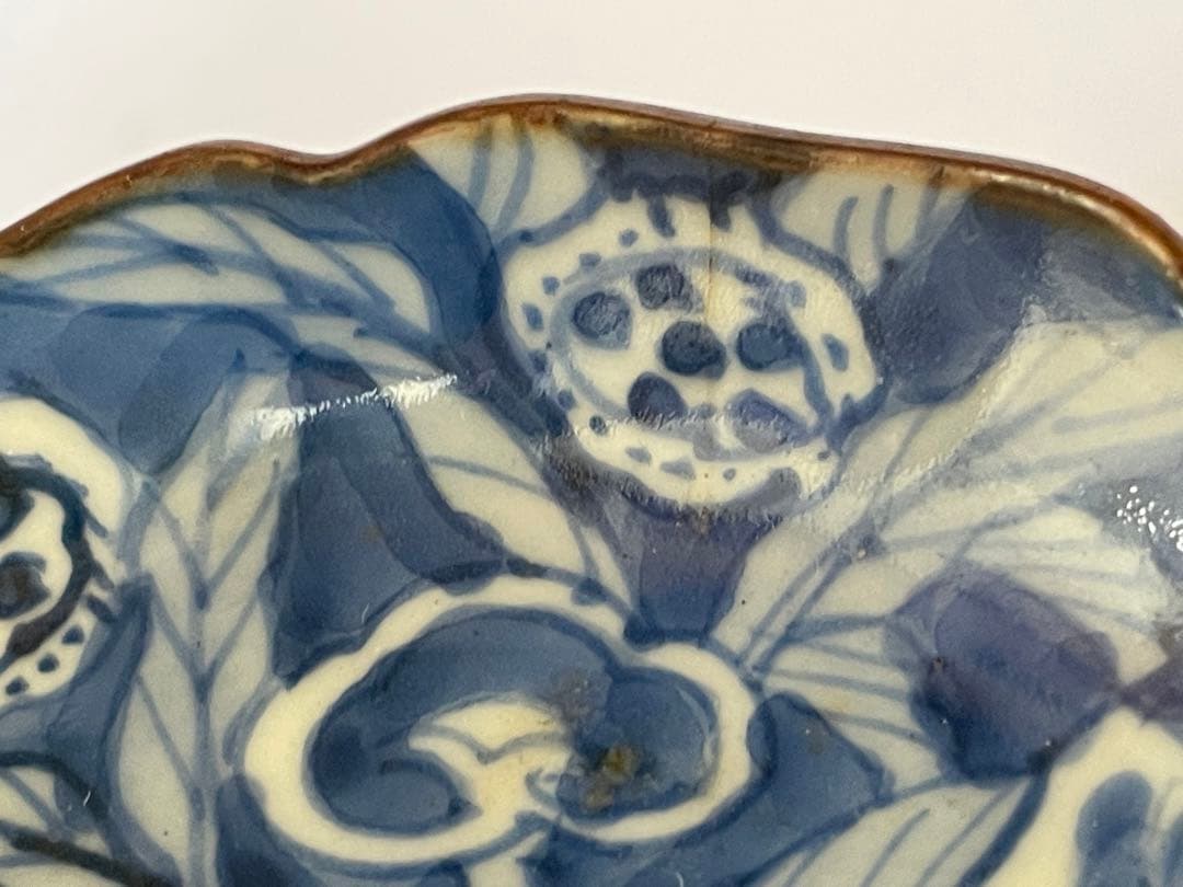 骨董　アンティーク　古伊万里　染付　柘榴文　小皿　輪花皿　3枚　大明弘治年製