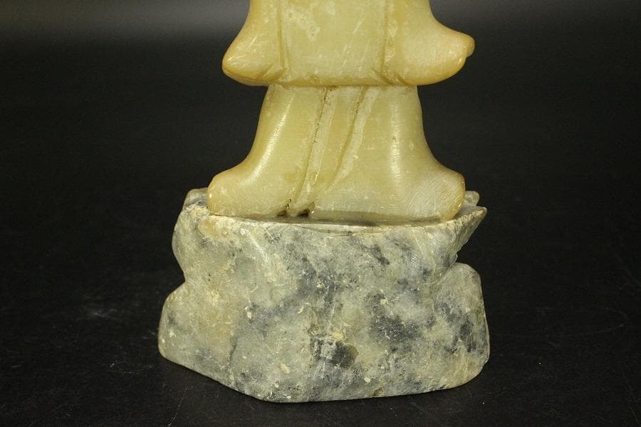 中国美術 蝋石 寿老人 置物(ZE468)