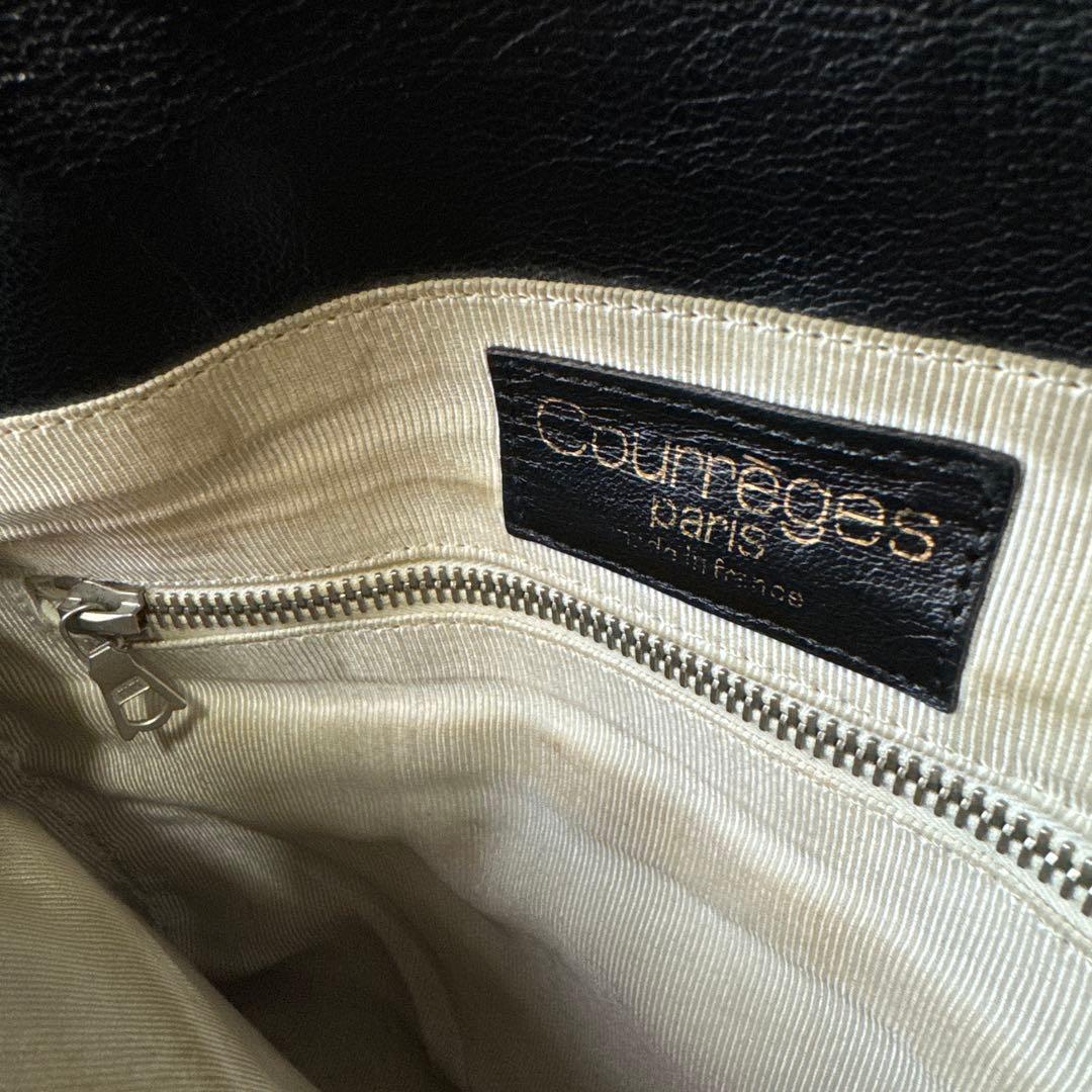 courreges クレージュ フランス製 本革 レザー ショルダーバッグ 黒