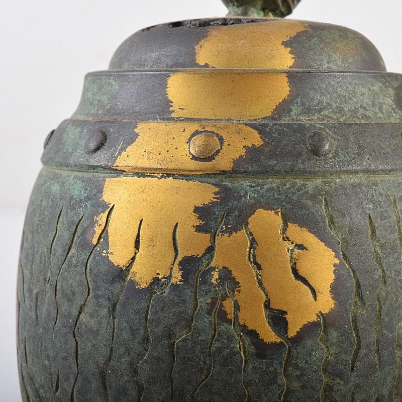 平安　秦蔵六造　鍍金銅　諌鼓　香炉　共箱　T R8037