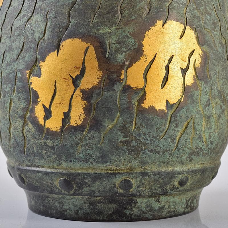 平安　秦蔵六造　鍍金銅　諌鼓　香炉　共箱　T R8037