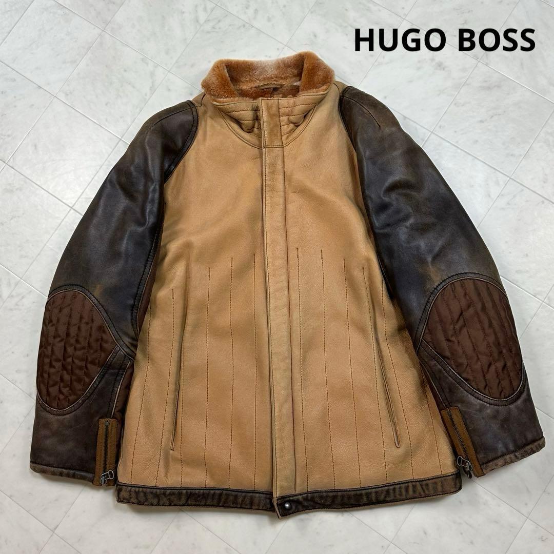 HUGO BOSS ボス【XL相当】ジップアップ 切替 ライダースジャケット