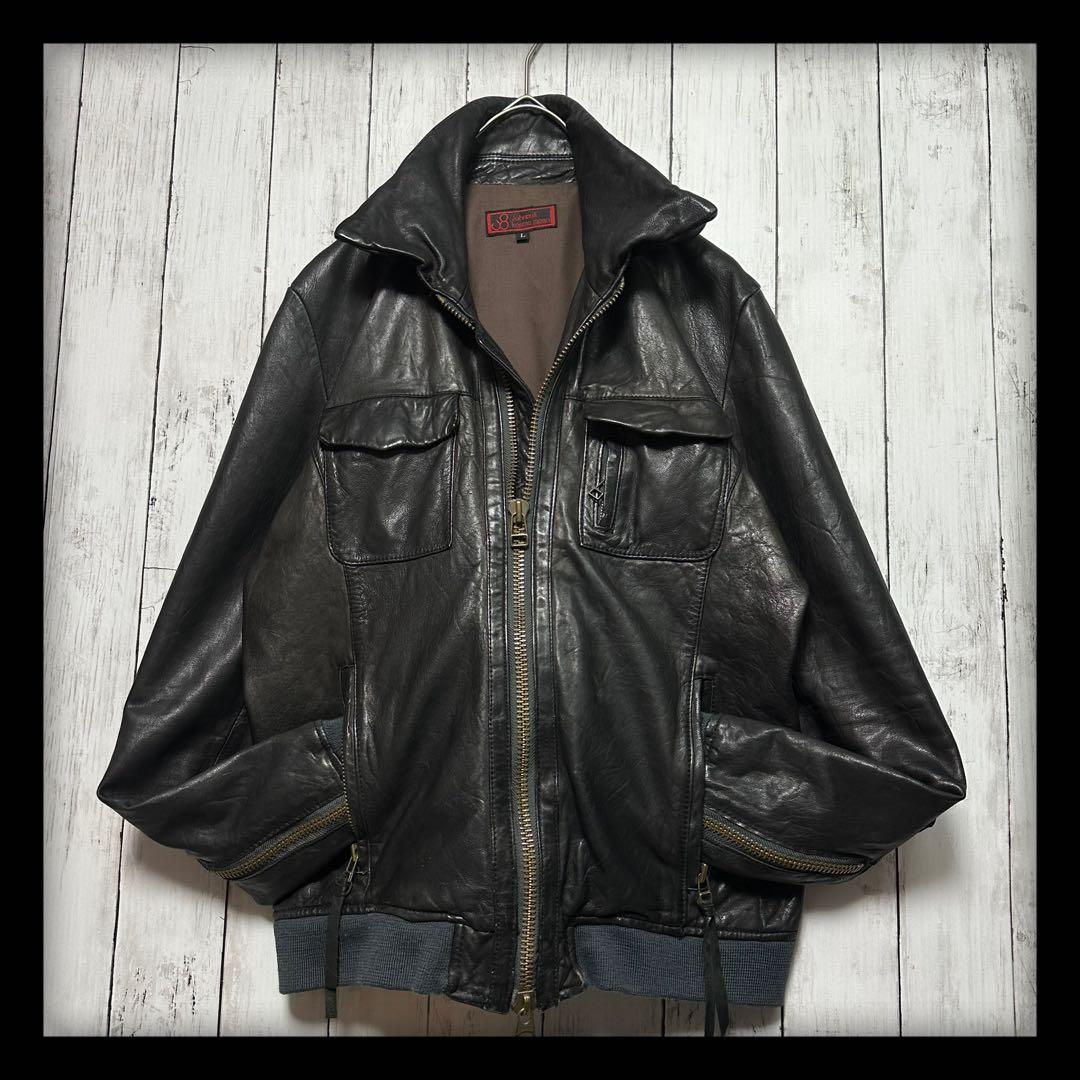 【Johnbull】本革☆シープスキン☆ライダースジャケット　ブラック　L 羊革