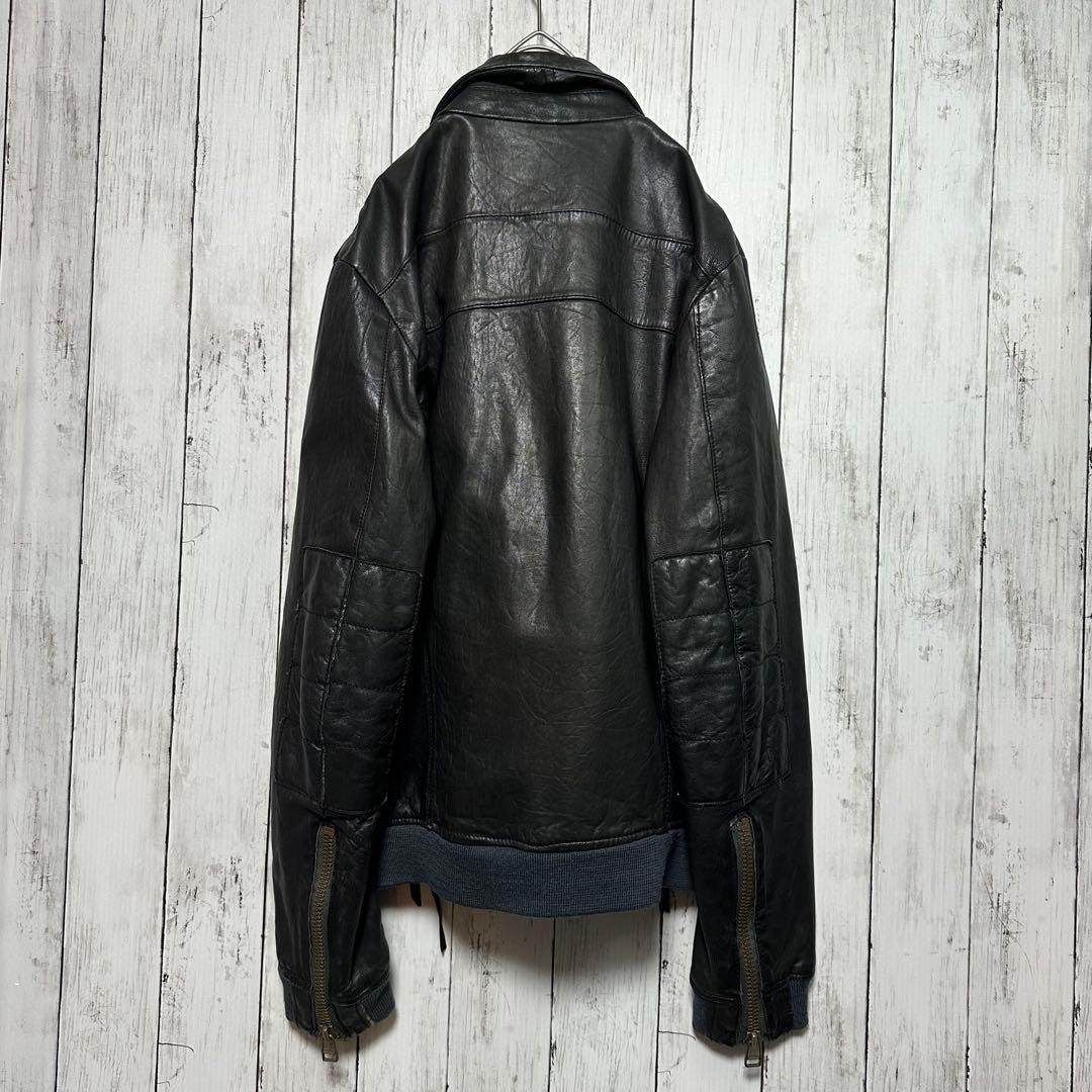 【Johnbull】本革☆シープスキン☆ライダースジャケット　ブラック　L 羊革