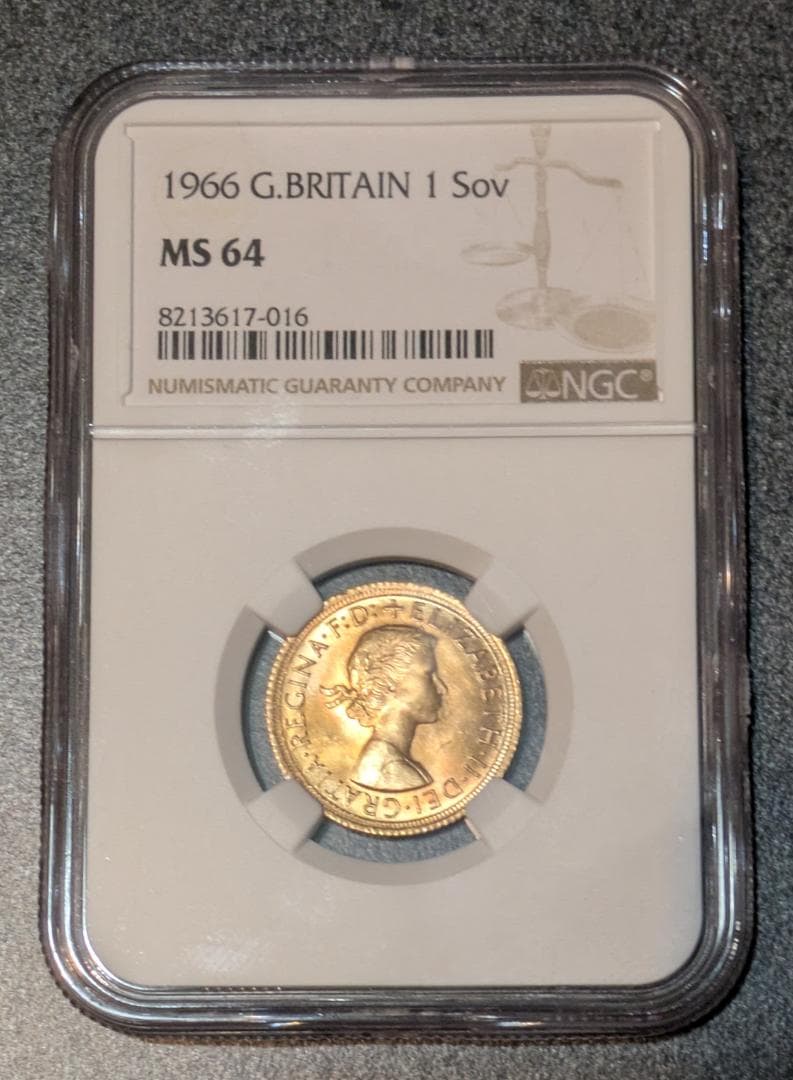 1966 イギリス エリザベス2世 ソブリン 金貨 英国 NGC MS64