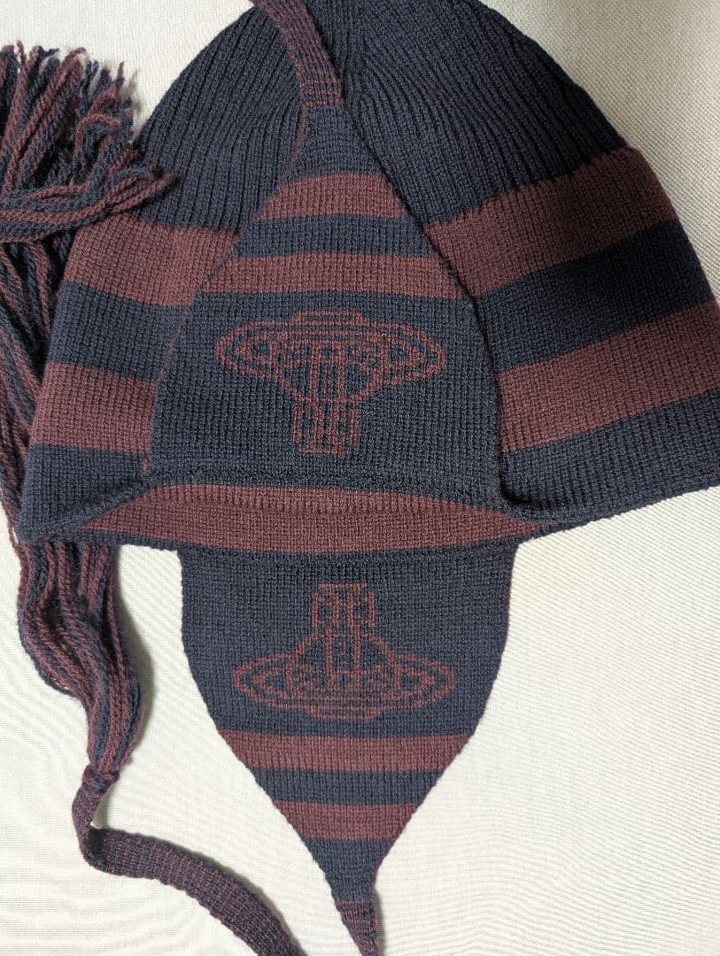 美品【Vivienne Westwood】ORBフラップ付ワッチ耳あて付ニット帽