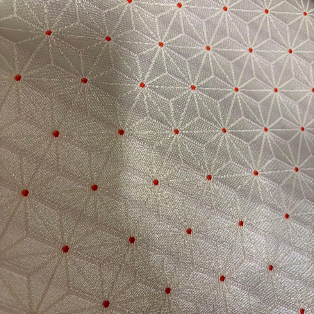 美品☆高級・正絹・帯・冬帯・袋帯☆麻の葉紋様☆博多織☆真珠色×赤☆上品な華やかさ