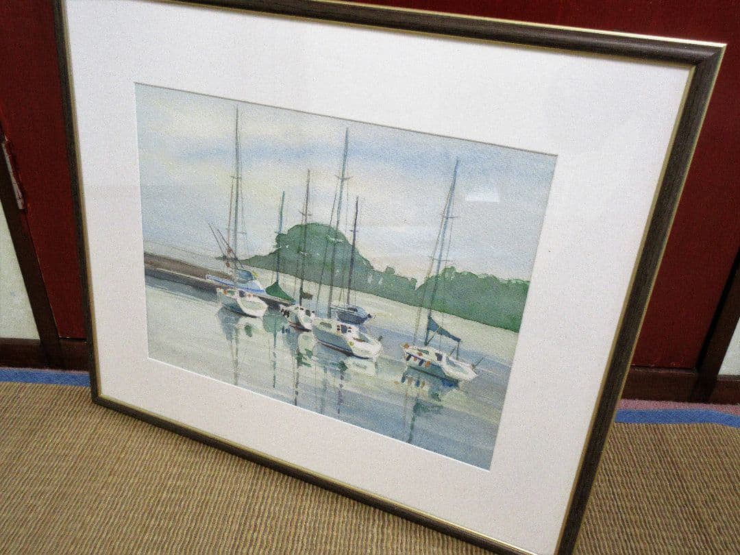 水彩画「諸磯湾のヨット」