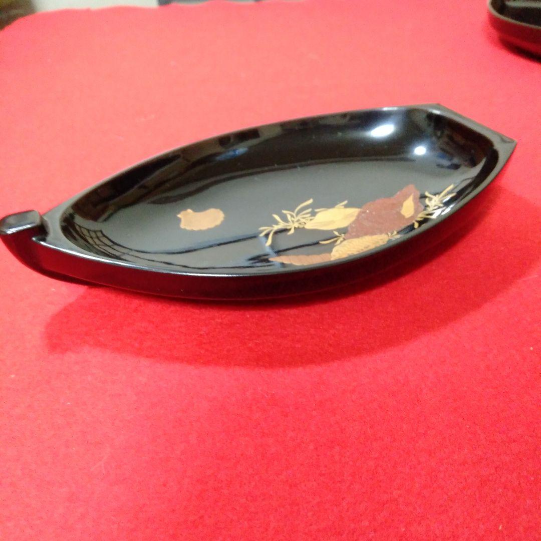 輪島塗　総黑舟形木皿六枚