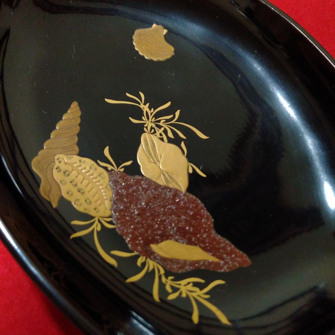 輪島塗　総黑舟形木皿六枚