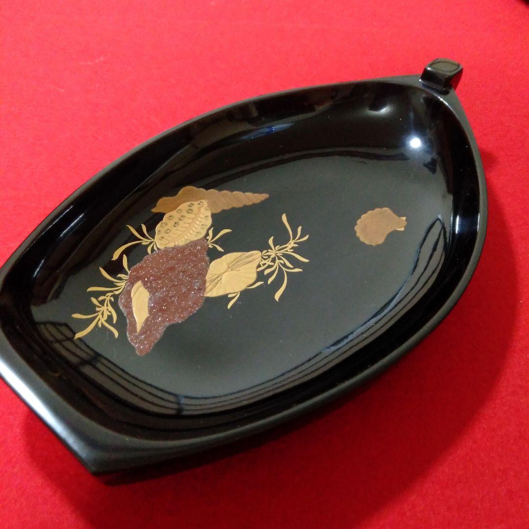 輪島塗　総黑舟形木皿六枚