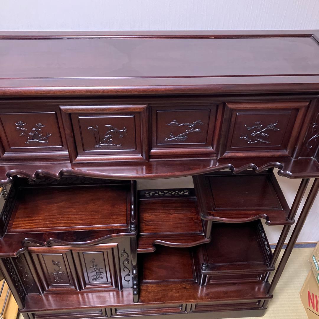 訳あり　飾り棚　茶箪笥　透かし彫り　年代品　茶棚　違い棚 和家具 唐木