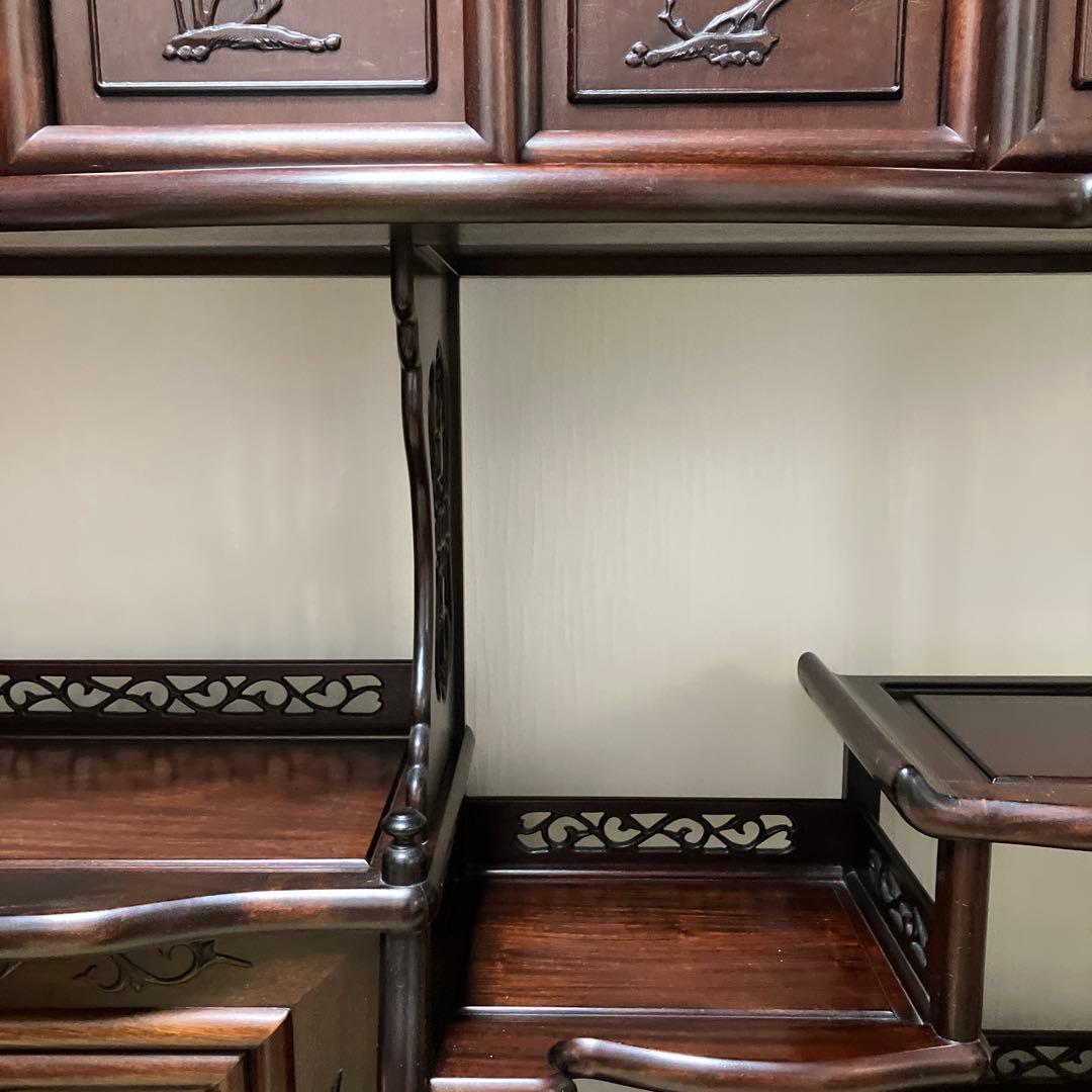 訳あり　飾り棚　茶箪笥　透かし彫り　年代品　茶棚　違い棚 和家具 唐木