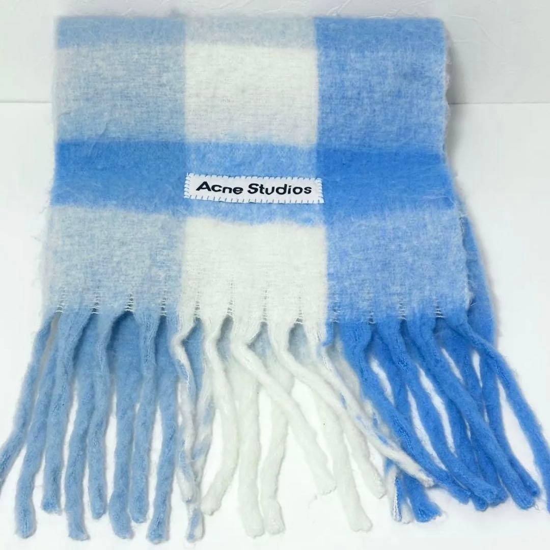 Acne Studios モヘアチェックスカーフ マフラー 水色 ライトブルー