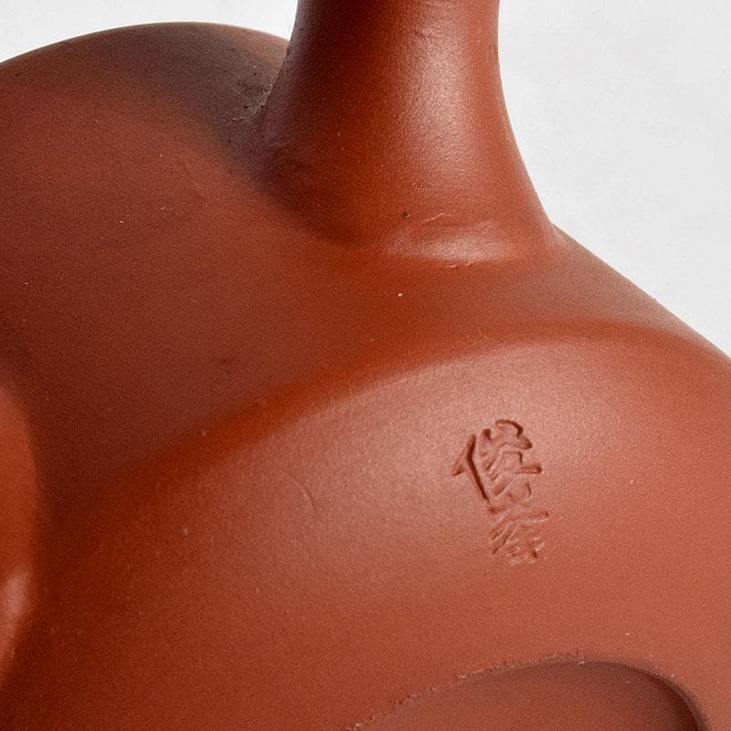 煎茶道具　俊峯作　紫砂　朱泥　鶴刻　急須　茶壷　C　9271