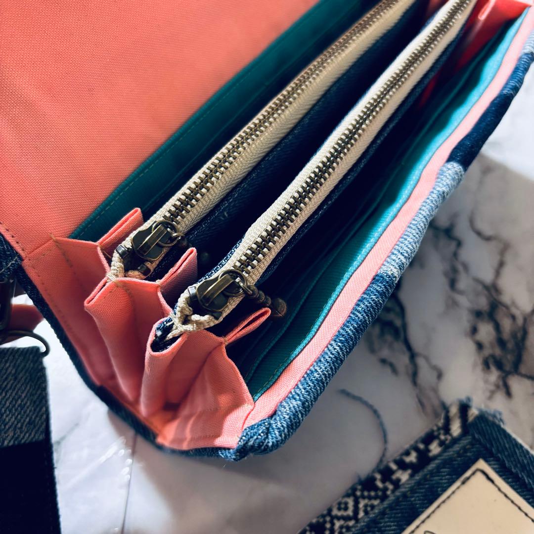 やりくり財布　ハンドメイド　デニムリメイク　長財布