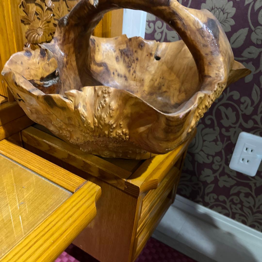 屋久杉根っこ手作り木製バスケット 中型