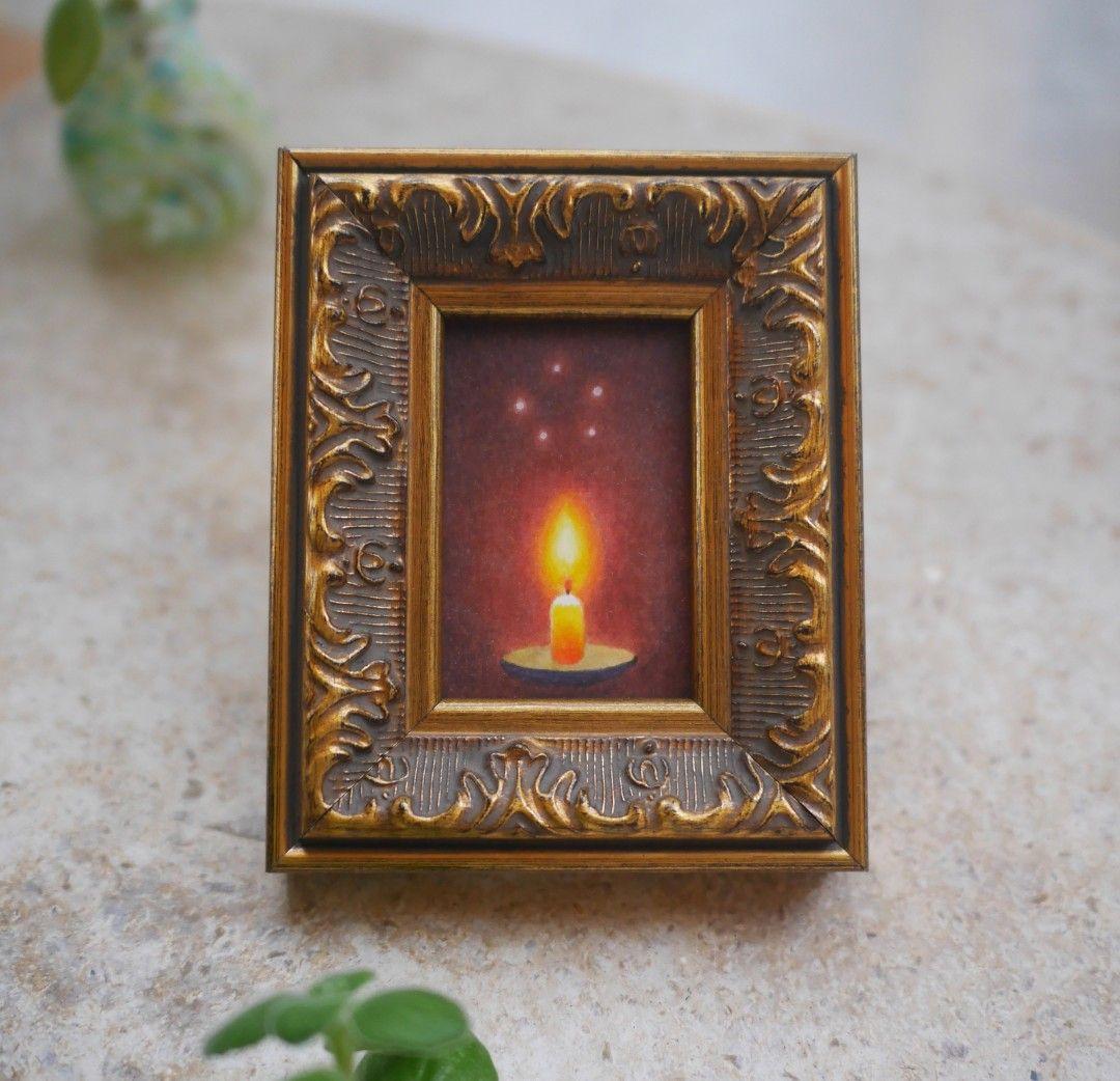 小さな額の絵 「ひとつの灯り」　蝋燭の絵