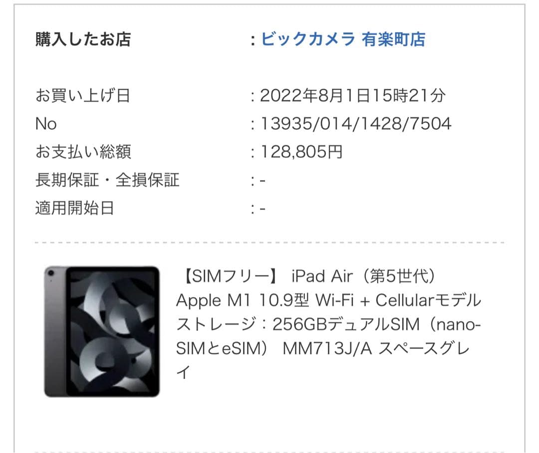 iPad Air 第5世代 256GB Wi-Fi + Cellularモデル
