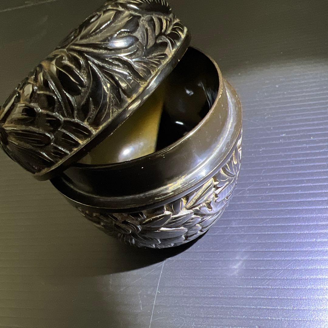 松谷作　椎黒菊唐草文棗　共箱　高さ約6.5㎝　東Y7-1121☆2F