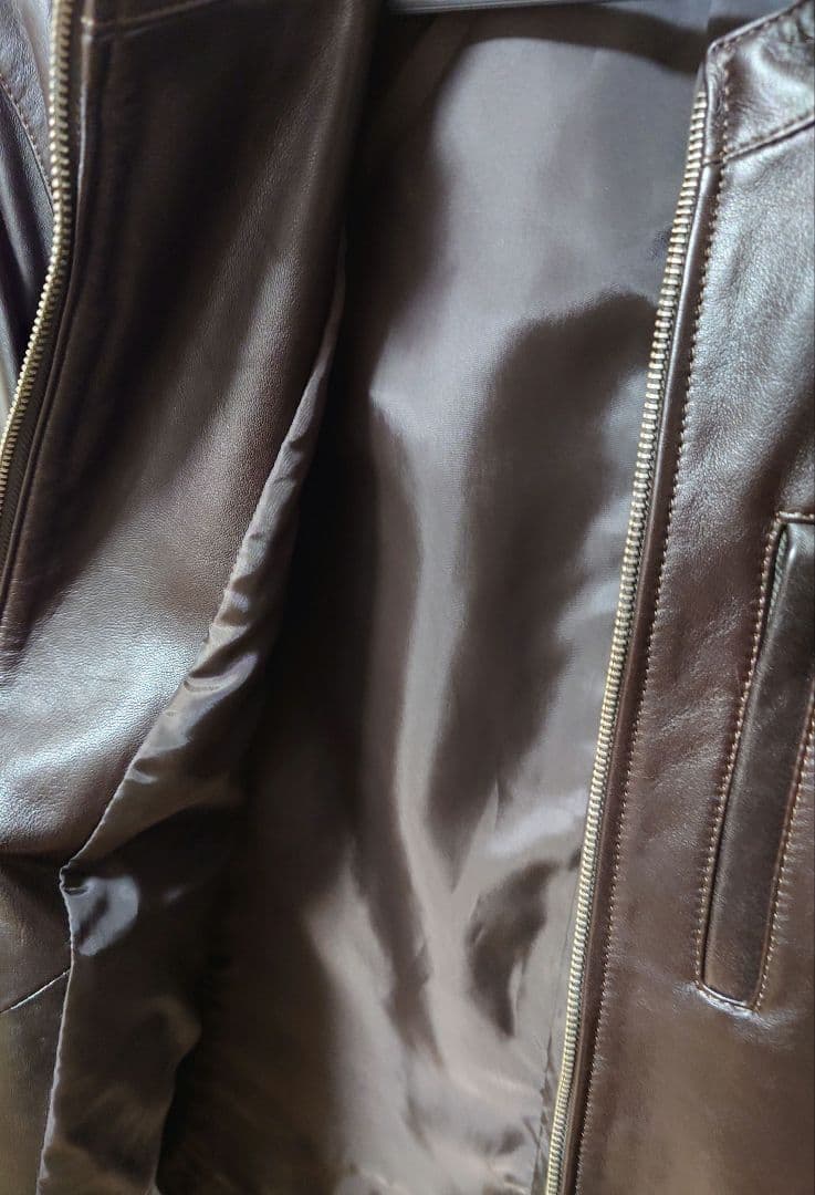 ダークブラウン、シングルレザーライダースジャケット