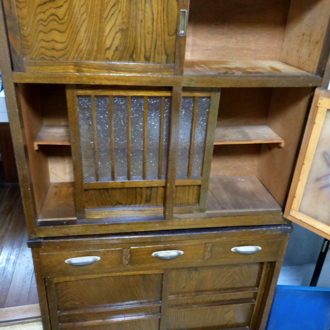 水屋箪笥上部　木製収納家具　アンティーク　引き戸