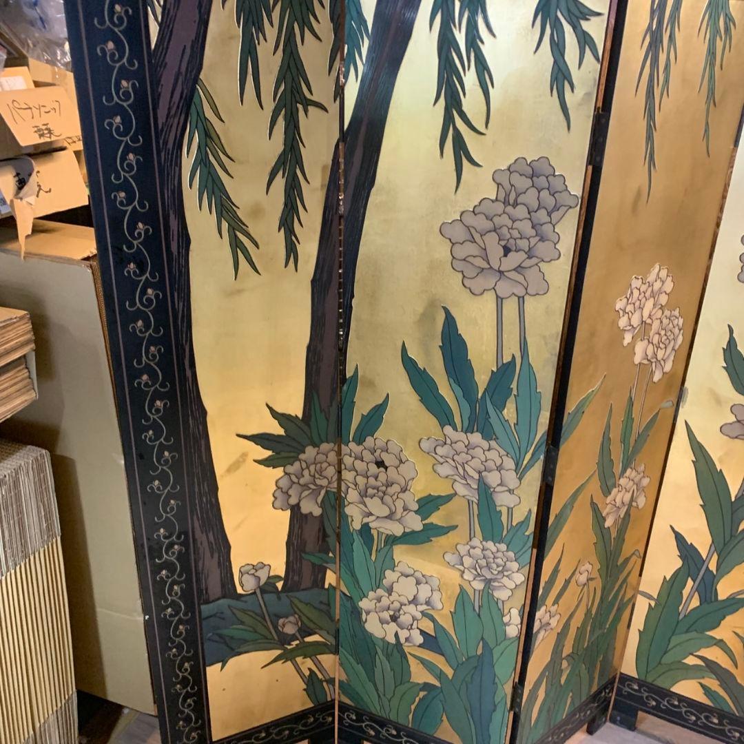 H923\" 金花屏風 衝立 間仕切り 6連 両面 2WAY
