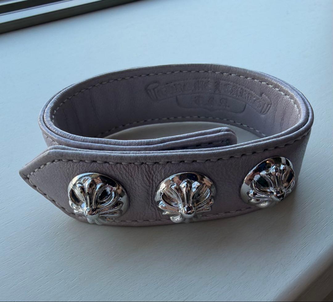 クロムハーツ　レザークロスボールブレスレット　ピンク