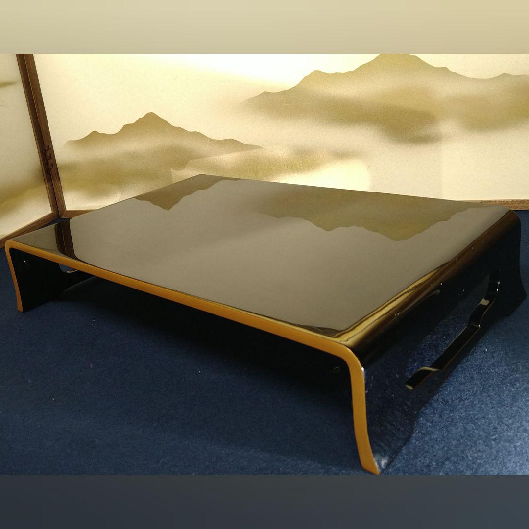 AG69 輪島塗 平卓 縁金 菱紋 花菱紋 木製黒漆 花台 香炉台 盆栽台