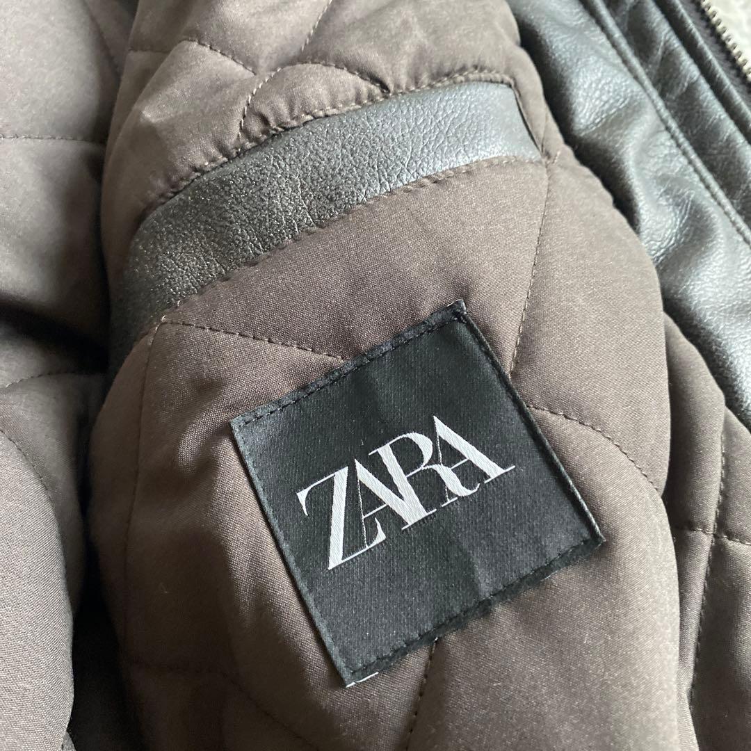 ZARA ボア襟付きレザージャケット S