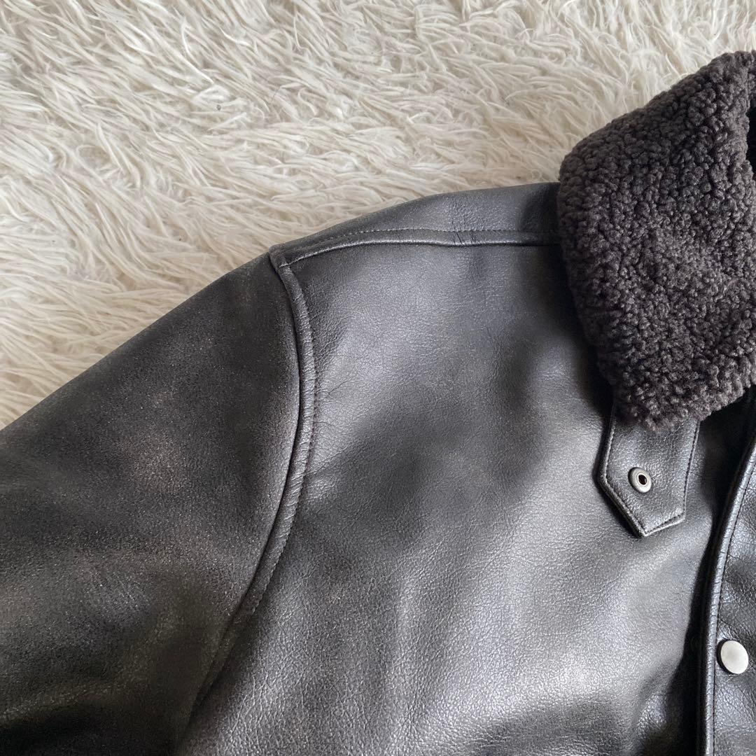ZARA ボア襟付きレザージャケット S