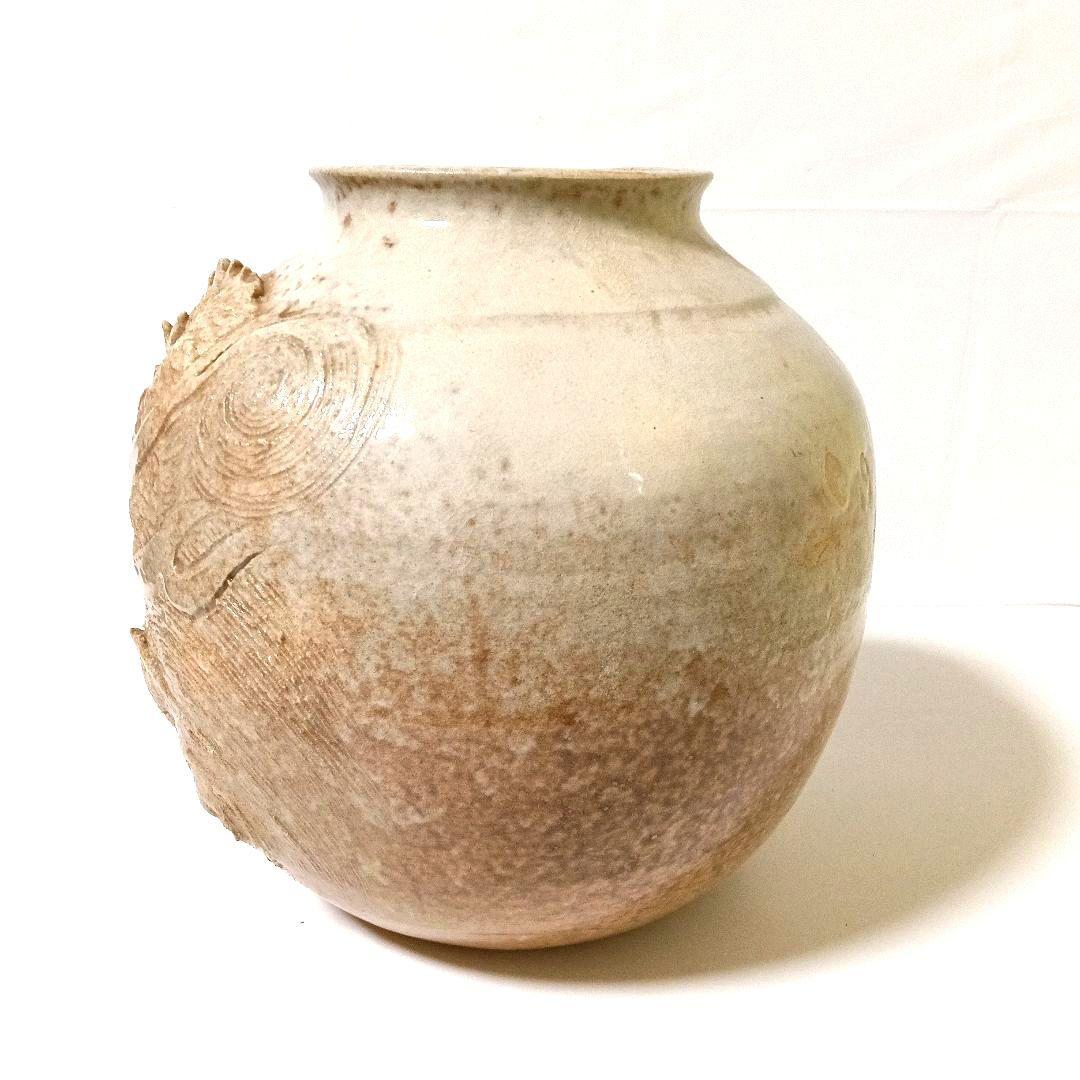 希少 大型 萩焼 池部静山作 細密龍彫花瓶