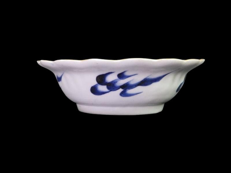 古伊万里　色絵　雲に双鶴の図　輪花膾皿　５客　B145AS-fbuz