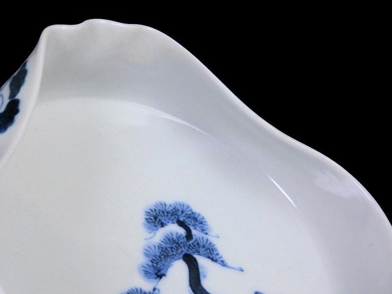 平戸　古伊万里　染付　岩に松の図　富士型変形皿　B354AS-DCk