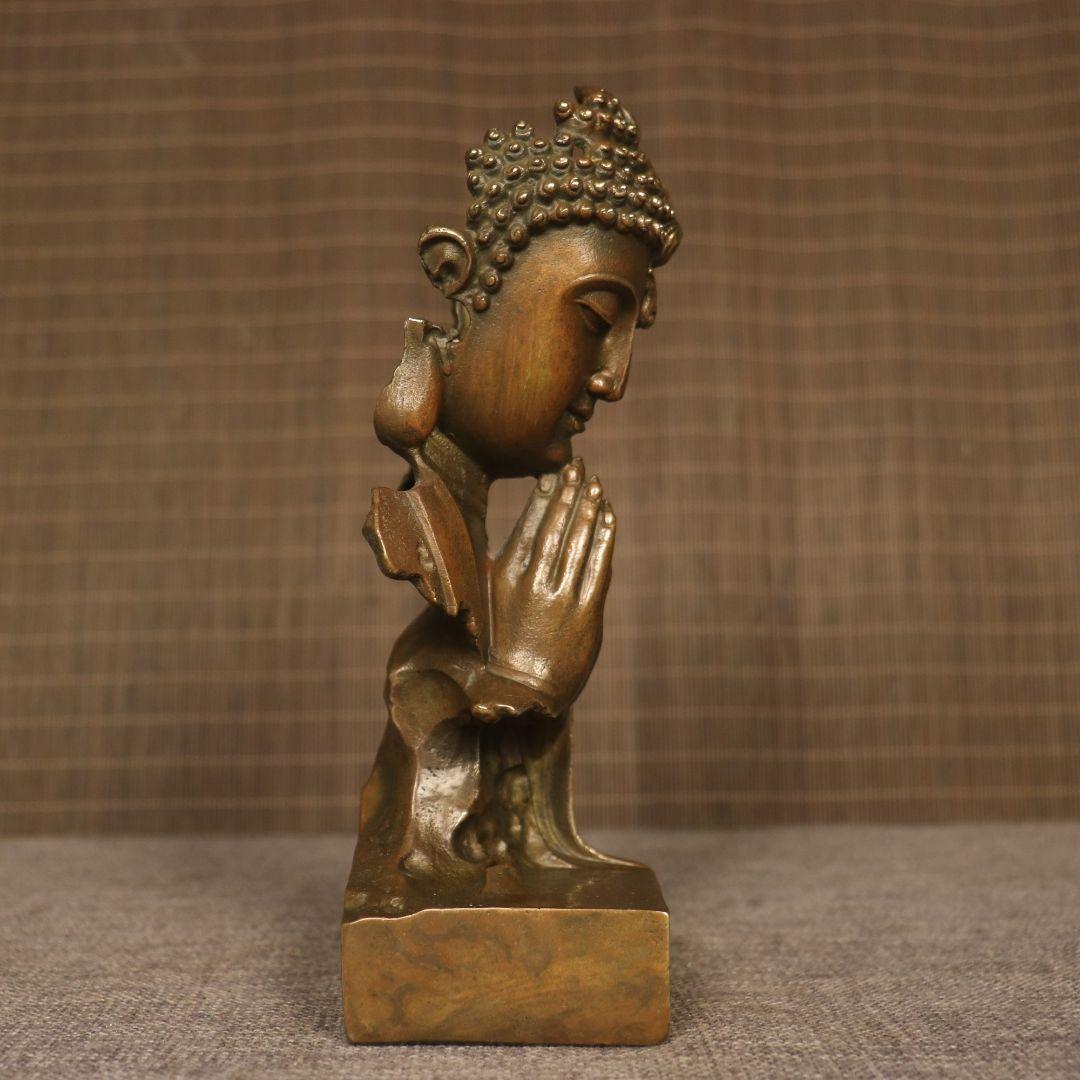 銅製 釈迦如来仏仏像 事務デスクトップ机 茶室 茶寵 置物 装飾品 工芸品