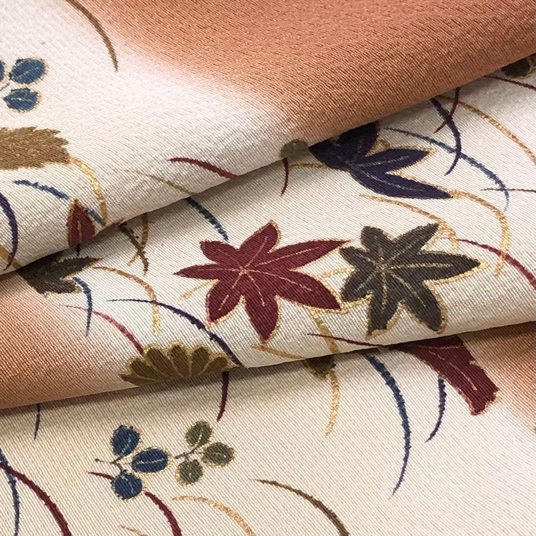 付下げ 花井幸子 霞に花模様 紅葉 縮緬 KK-2373