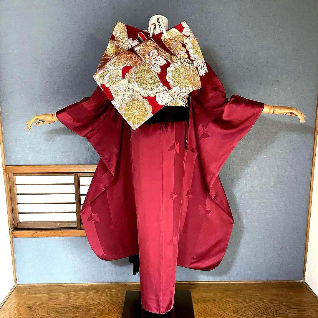 振袖フルセット　手染め無地　成人式振袖　振袖　裄丈68 ➕サイズ　赤系
