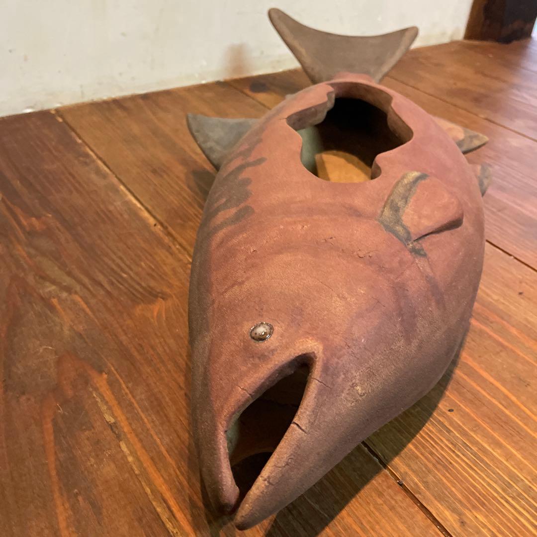 美品　陶芸　焼物　魚　花器　陶器　花瓶　オブジェ　重厚感ある　花入