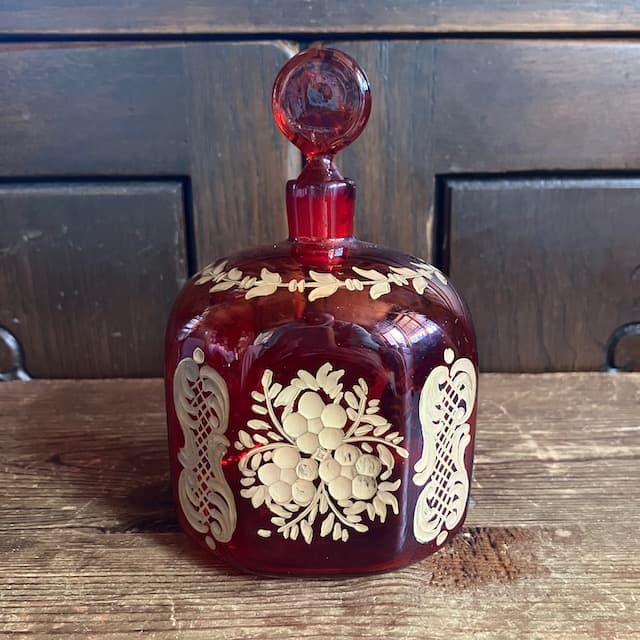 エナメル金彩 吹きガラス ルビーガラス パフューム ボトル リキュールボトル