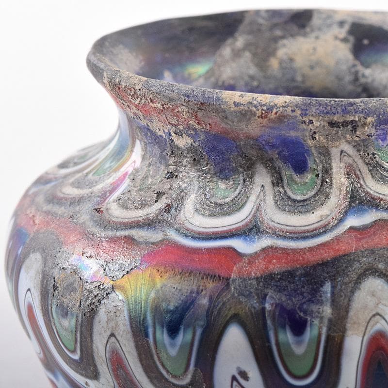 アンティーク　古代　ベネチアンガラス　ローマン硝子　古壷　V　R7612