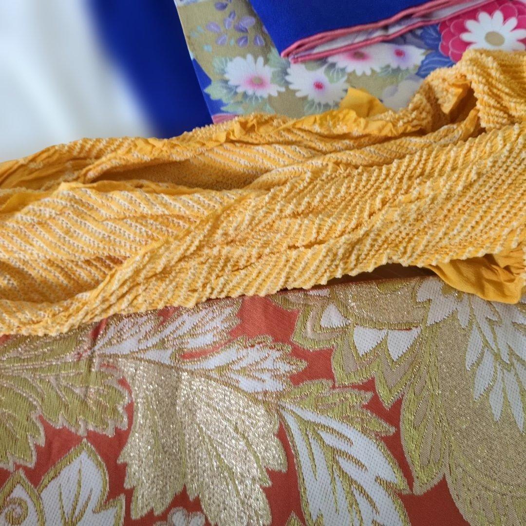 振袖:青と白の花柄と扇子 と 帯 と 小物のセット 成人式