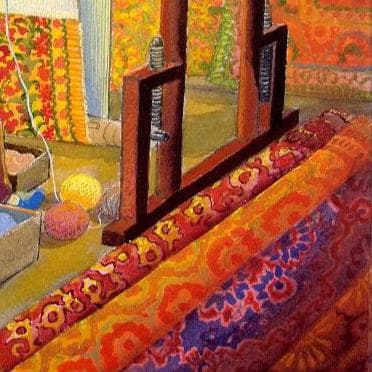 絵画「シルクロード～ 絨毯を織る少女」　水彩画