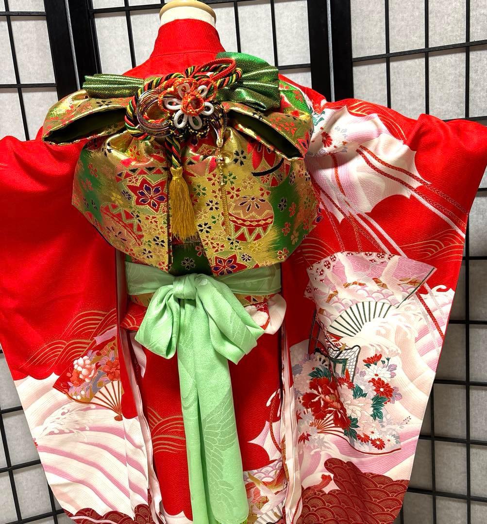 七五三　着物セット　7歳　正絹　古典柄　赤色