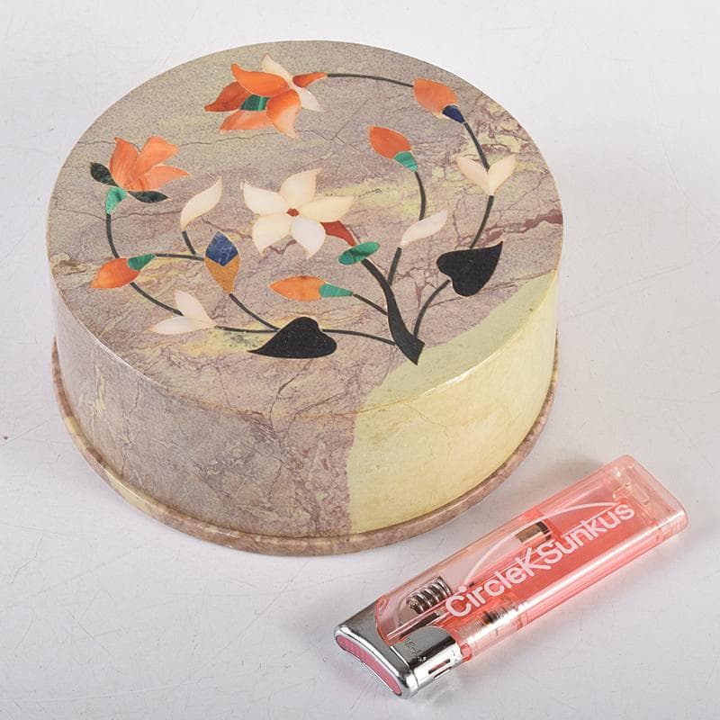 北印度産　玉石　インディアン・カラー・ストーン象嵌　飾箱　共箱　V　R8518