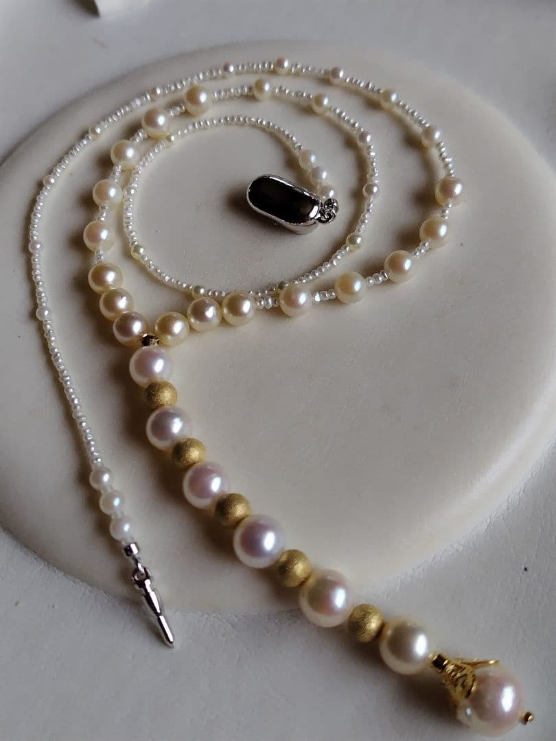 各種サイズ、アコヤ真珠と、あこや砂芥子パールの、Y字ネックレス