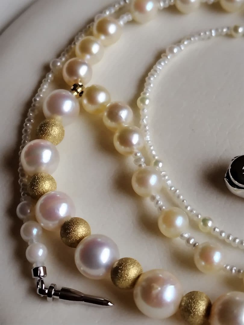 各種サイズ、アコヤ真珠と、あこや砂芥子パールの、Y字ネックレス